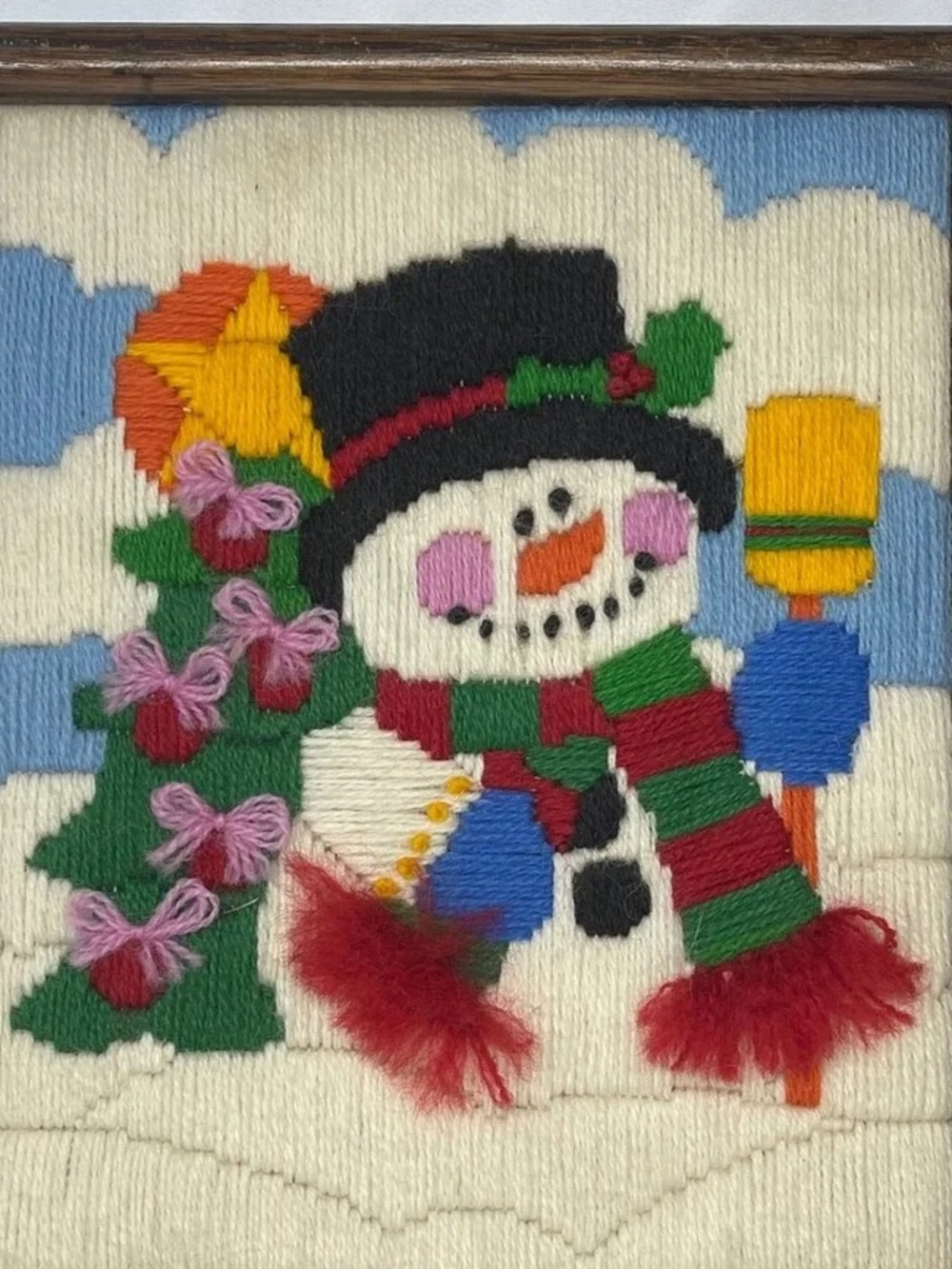 Handmade Snowman Wall Hanging in Black, Red, Green & Blue